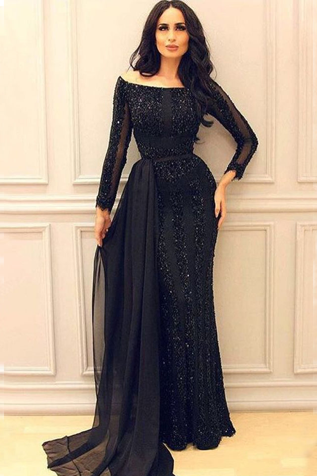 Black Long Sleeves Mermaid Prom Gowns ...